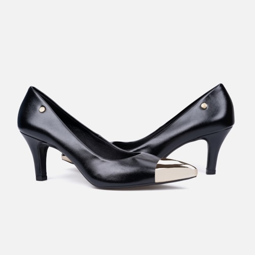 Scarpin Feminino Bico Fino Metalizado Salto Alto Agulha Elegante Preto
