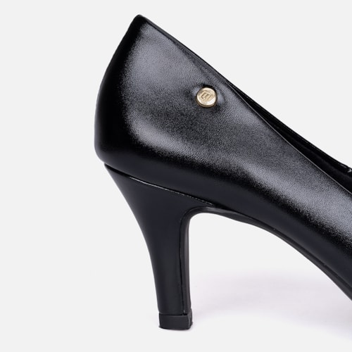 Scarpin Feminino Bico Fino Metalizado Salto Alto Agulha Elegante Preto