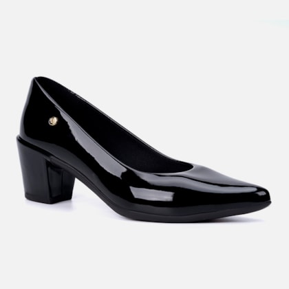 Segunda imagem do produto Scarpin Feminino Bico Fino Salto Bloco Grosso Brilhante Luxo Preto
