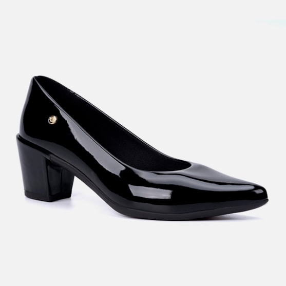 Segunda imagem do produto Scarpin Feminino Bico Fino Salto Bloco Grosso Brilhante Luxo Preto