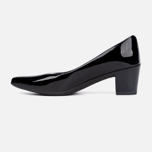 Scarpin Feminino Bico Fino Salto Bloco Grosso Brilhante Luxo Preto