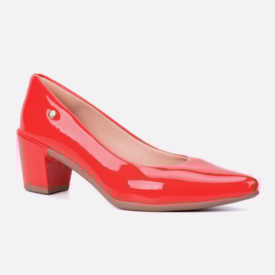 Segunda imagem do produto Scarpin Feminino Bico Fino Salto Bloco Grosso Brilhante Luxo Vermelho