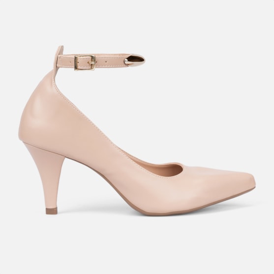 Scarpin Feminino Nude Bico Fino Enfeite Metalizado