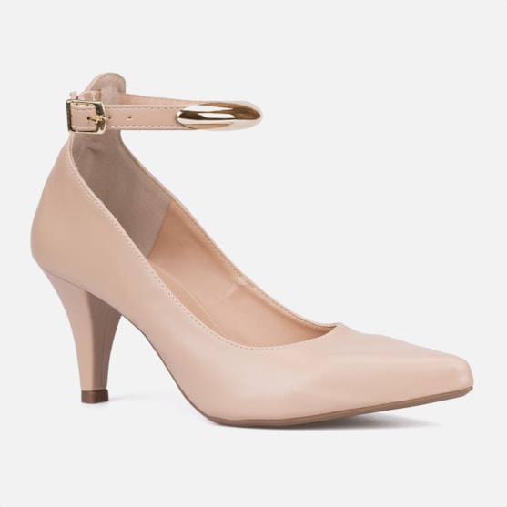 Segunda imagem do produto Scarpin Feminino Nude Bico Fino Enfeite Metalizado