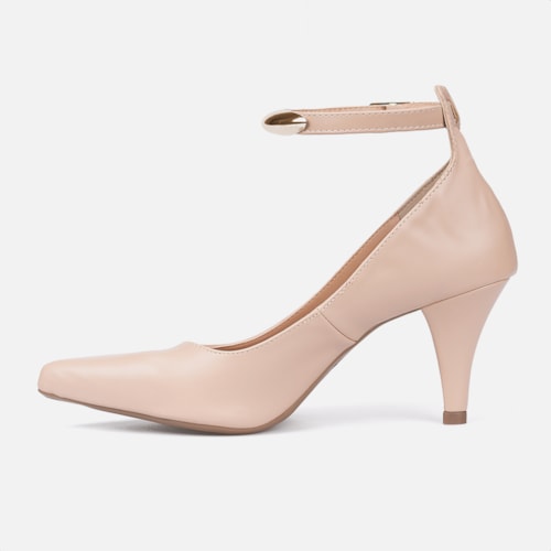 Scarpin Feminino Nude Bico Fino Enfeite Metalizado