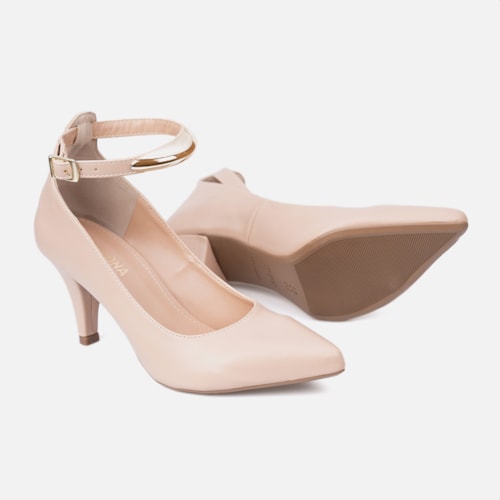 Scarpin Feminino Nude Bico Fino Enfeite Metalizado