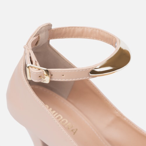 Scarpin Feminino Nude Bico Fino Enfeite Metalizado