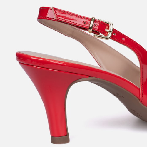 Scarpin Feminino Slingback Bico Fino Metalizado Salto Fino Elegante Vermelho