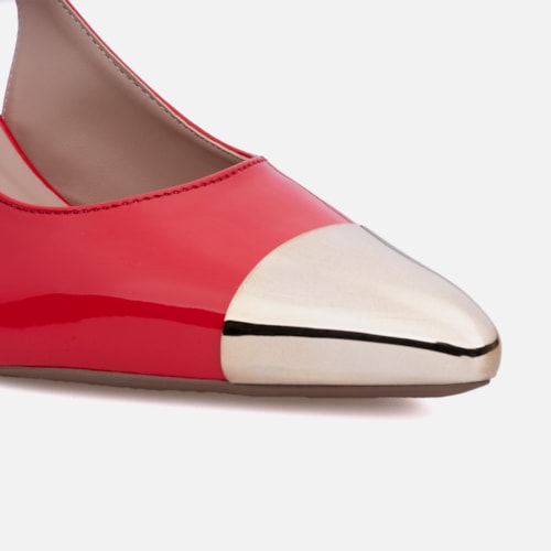 Scarpin Feminino Slingback Bico Fino Metalizado Salto Fino Elegante Vermelho