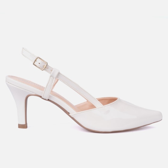Scarpin Feminino Slingback De Salto Bico Fino Tira Tornozelo Off White
