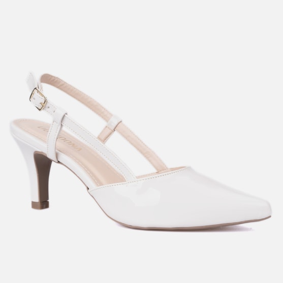 Segunda imagem do produto Scarpin Feminino Slingback De Salto Bico Fino Tira Tornozelo Off White