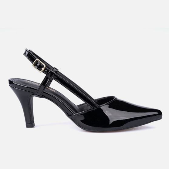 Scarpin Feminino Slingback De Salto Bico Fino Tira Tornozelo Preto