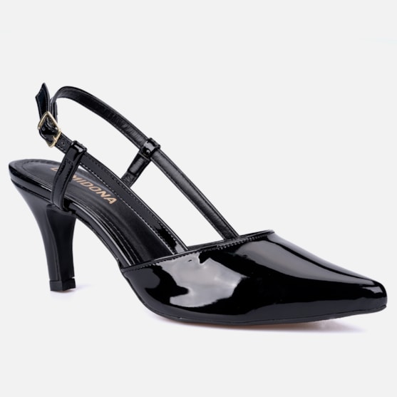 Segunda imagem do produto Scarpin Feminino Slingback De Salto Bico Fino Tira Tornozelo Preto