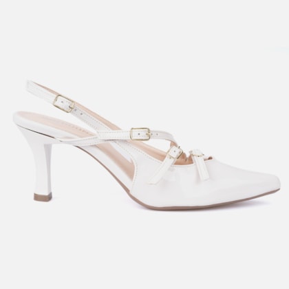 Scarpin Feminino Slingback Salto Alto Fino Tiras Com Fivelas Off White