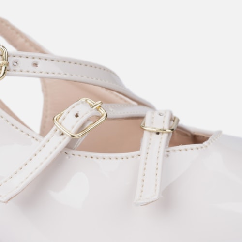 Scarpin Feminino Slingback Salto Alto Fino Tiras Com Fivelas Off White