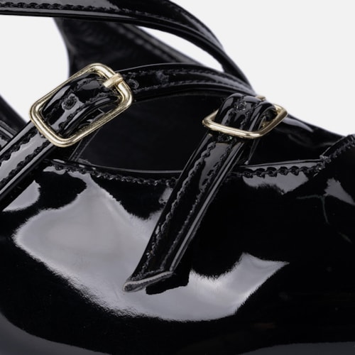 Scarpin Feminino Slingback Salto Alto Fino Tiras Com Fivelas Preto