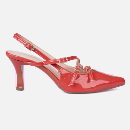 Scarpin Feminino Slingback Salto Alto Fino Tiras Com Fivelas Vermelho