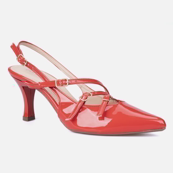 Segunda imagem do produto Scarpin Feminino Slingback Salto Alto Fino Tiras Com Fivelas Vermelho