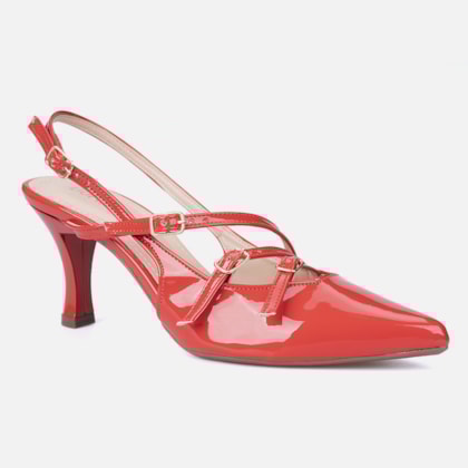 Segunda imagem do produto Scarpin Feminino Slingback Salto Alto Fino Tiras Com Fivelas Vermelho