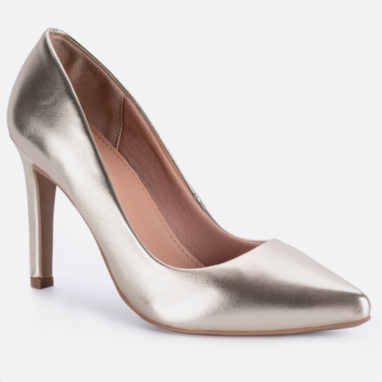 Segunda imagem do produto Scarpin Salto Alto Bico Fino Elegante Confortável Ouro Light