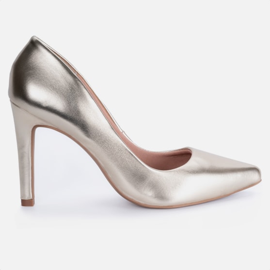 Scarpin Salto Alto Bico Fino Elegante Confortável Ouro Light