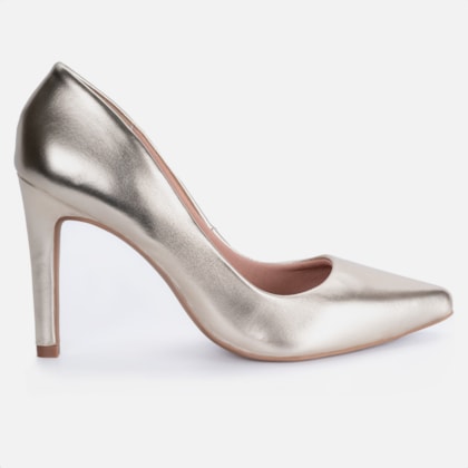 Scarpin Salto Alto Bico Fino Elegante Confortável Ouro Light