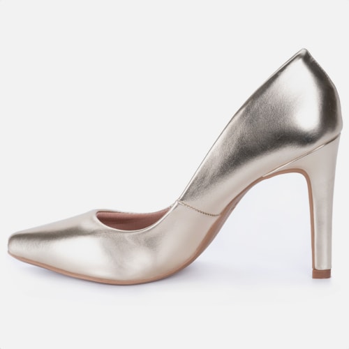Scarpin Salto Alto Bico Fino Elegante Confortável Ouro Light