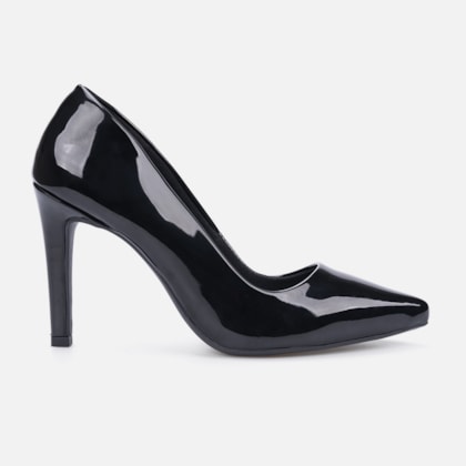 Scarpin Salto Alto Bico Fino Elegante Confortável Preto Verniz