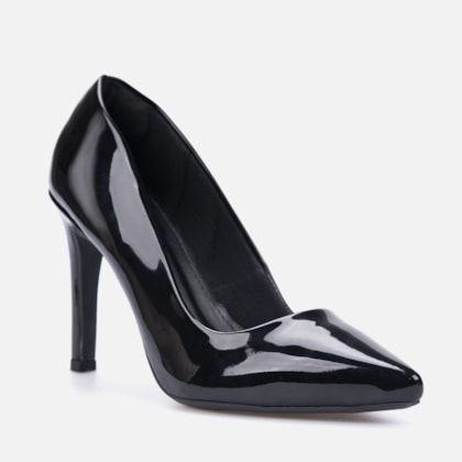 Segunda imagem do produto Scarpin Salto Alto Bico Fino Elegante Confortável Preto Verniz