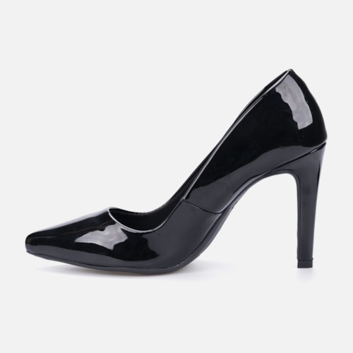 Scarpin Salto Alto Bico Fino Elegante Confortável Preto Verniz