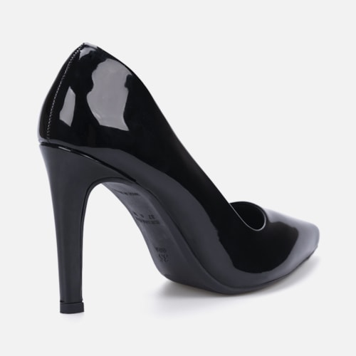 Scarpin Salto Alto Bico Fino Elegante Confortável Preto Verniz