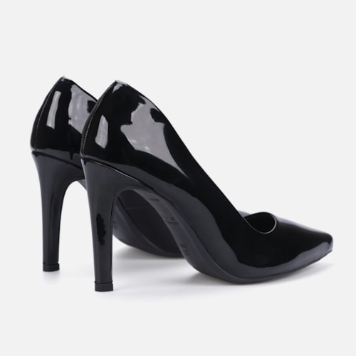 Scarpin Salto Alto Bico Fino Elegante Confortável Preto Verniz