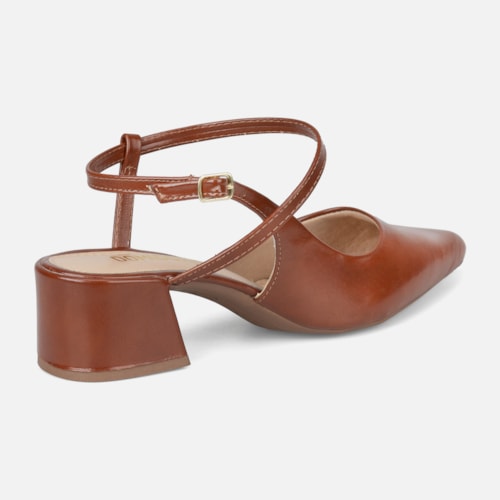 Scarpin Slingback Feminino Bico Fino Salto Bloco Confortável Caramelo Domidona