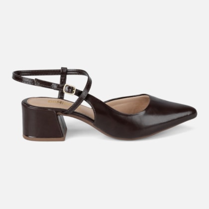 Scarpin Slingback Feminino Bico Fino Salto Bloco Confortável Marrom Domidona