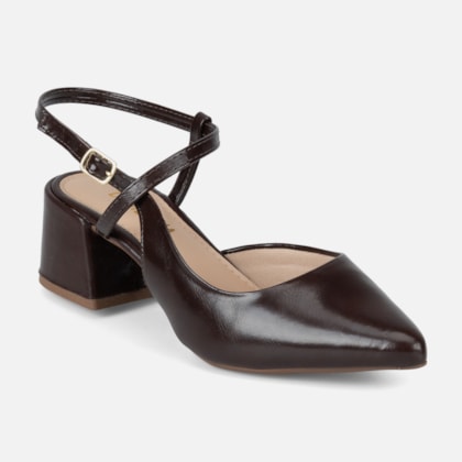 Segunda imagem do produto Scarpin Slingback Feminino Bico Fino Salto Bloco Confortável Marrom Domidona