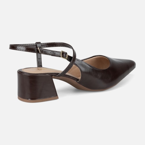 Scarpin Slingback Feminino Bico Fino Salto Bloco Confortável Marrom Domidona