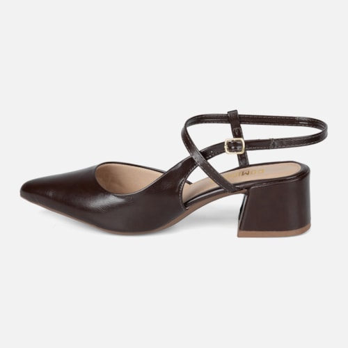 Scarpin Slingback Feminino Bico Fino Salto Bloco Confortável Marrom Domidona