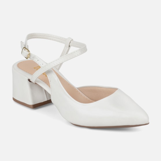 Segunda imagem do produto Scarpin Slingback Feminino Bico Fino Salto Bloco Confortável Off White Domidona