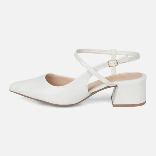 Scarpin Slingback Feminino Bico Fino Salto Bloco Confortável Off White Domidona