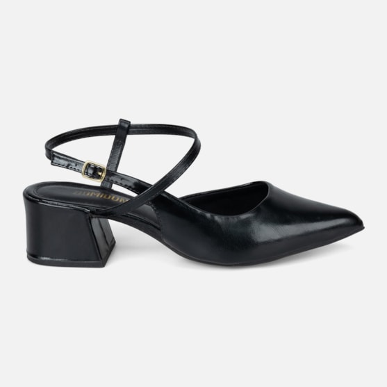 Scarpin Slingback Feminino Bico Fino Salto Bloco Confortável Preto Domidona