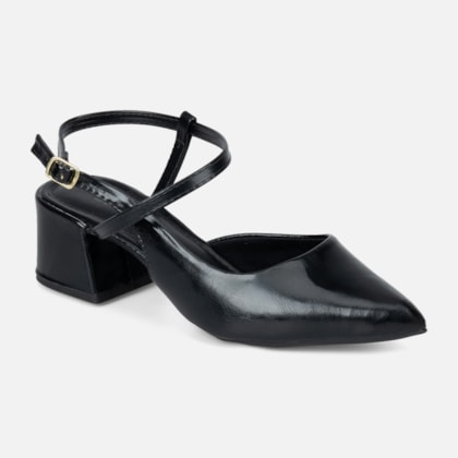 Segunda imagem do produto Scarpin Slingback Feminino Bico Fino Salto Bloco Confortável Preto Domidona