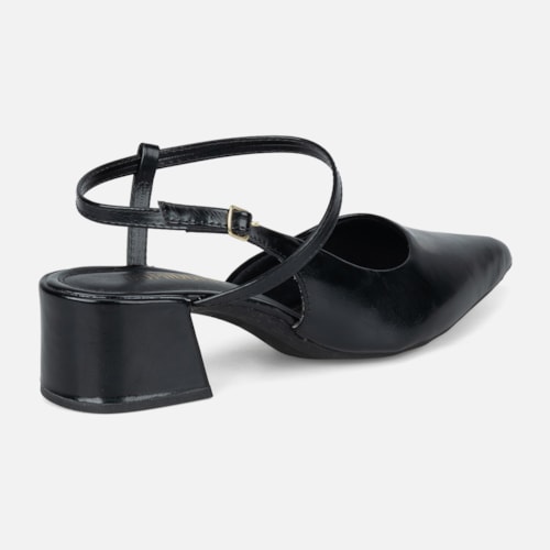 Scarpin Slingback Feminino Bico Fino Salto Bloco Confortável Preto Domidona
