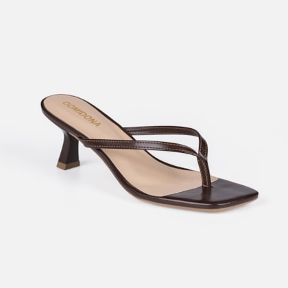 Segunda imagem do produto Tamanco de Dedo Domidona Bico Quadrado Salto Fino Elegante Marrom