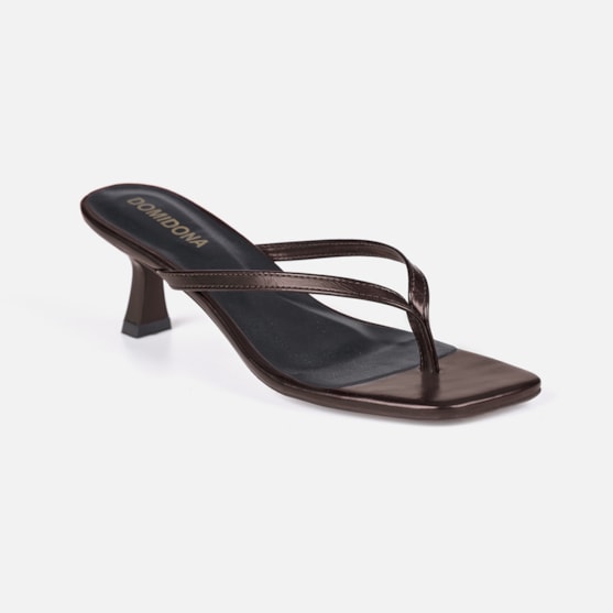 Segunda imagem do produto Tamanco de Dedo Domidona Bico Quadrado Salto Fino Elegante Marrom Rocha