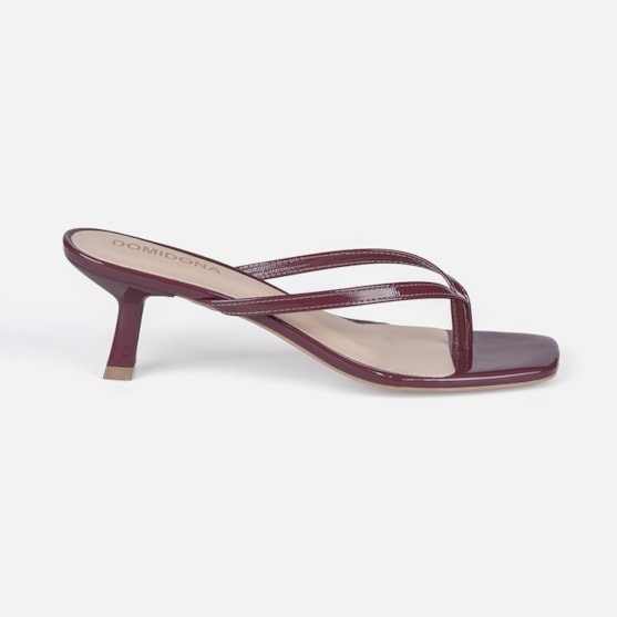 Tamanco de Dedo Domidona Bico quadrado Salto Fino Elegante Marsala