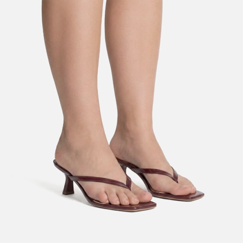 Tamanco de Dedo Domidona Bico quadrado Salto Fino Elegante Marsala