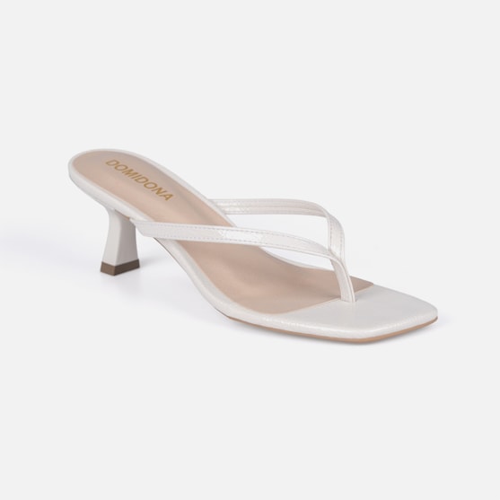 Segunda imagem do produto Tamanco de Dedo Domidona Bico Quadrado Salto Fino Elegante Off White