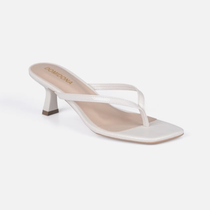 Segunda imagem do produto Tamanco de Dedo Domidona Bico Quadrado Salto Fino Elegante Off White
