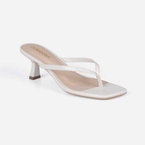 Tamanco de Dedo Domidona Bico Quadrado Salto Fino Elegante Off White