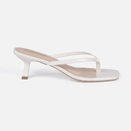 Tamanco de Dedo Domidona Bico Quadrado Salto Fino Elegante Off White
